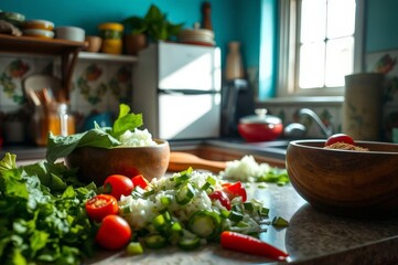 Vibrant Grenadian Kitchen Scene