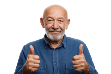 friendly senior man giving  thumbs up  isolated on white background