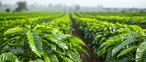 Coffee Plantation Field Lush Green Leaves