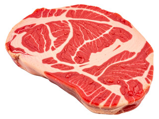 Realistic cut of raw beef steak with marbled fat, isolated for butcher, cooking, or food visuals. Generative AI