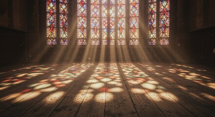 Golden light streaming through interior space