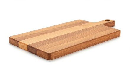 Elegant wooden chopping board crafted from various wood tones on white backdrop