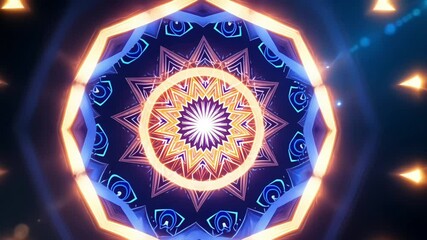 Abstract background with glowing geometric mandala patterns expanding and rotating - Powered by Adobe