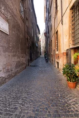 Selbstklebende Fototapeten Picturesque cobblestone street in historic Rome. Perfect for travel, tourism, and Italian culture. © vegefox.com