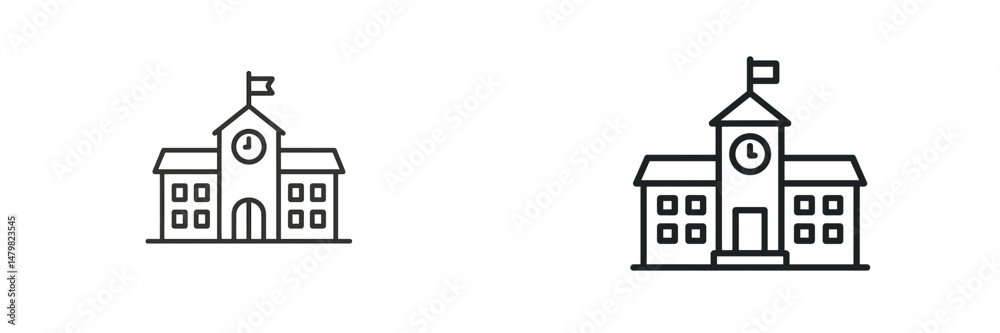 Poster Set of web icons depicting school buildings designed in a minimalist style with clear lines and simple shapes