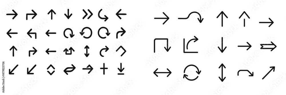 Poster collection of web icons featuring directional arrows and navigation symbols suitable for digital des