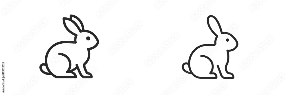 Poster Set of web icons showcasing simple line designs of rabbits in various poses for digital interfaces or applications