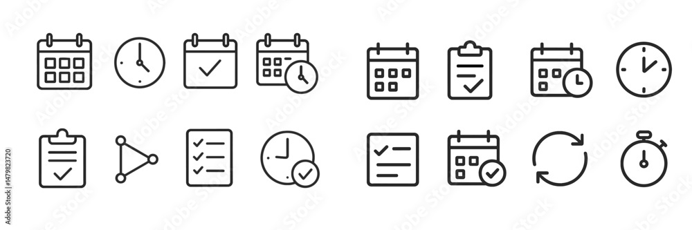 Leinwandbilder Collection of simple web icons illustrating time management, scheduling, and task organization for digital platforms