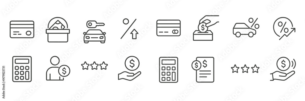 Poster Collection of web icons representing financial activities and services in a minimalist design