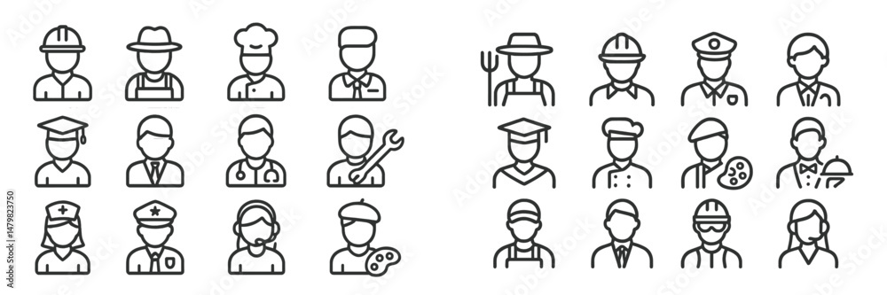 Aufkleber Collection of web icons representing various professions in a minimalistic design style