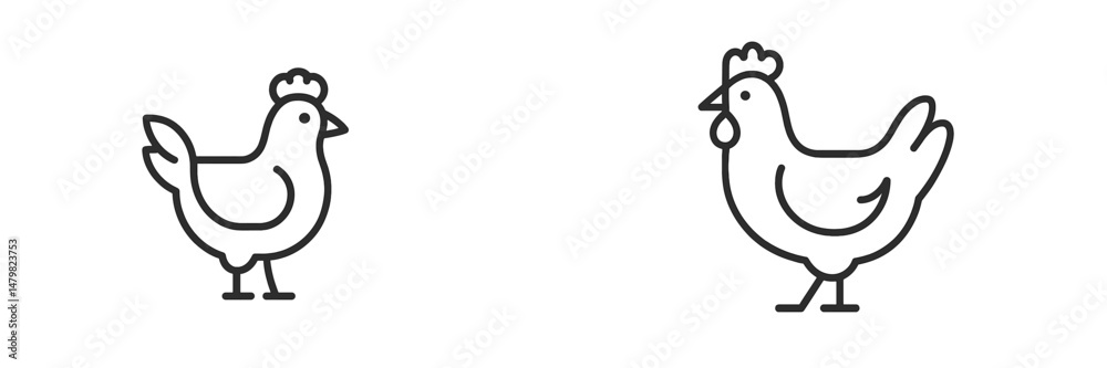 Poster Set of simple web icons depicting chickens in minimalistic design style for various applications