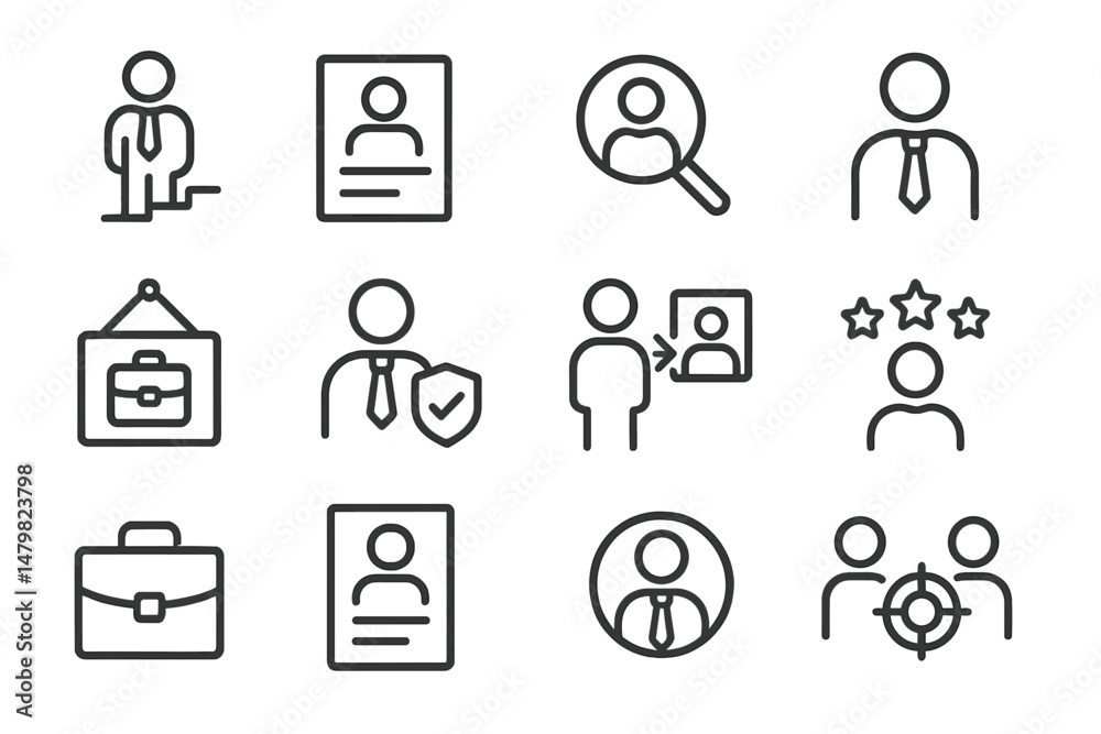 Poster Collection of professional web icons representing various aspects of career and employment in a simple design