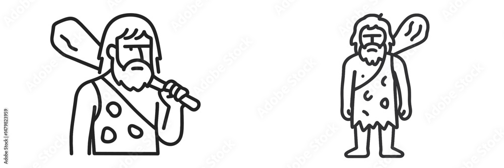 Poster set of simple and modern web icons featuring caveman characters designed for creative and playful pr