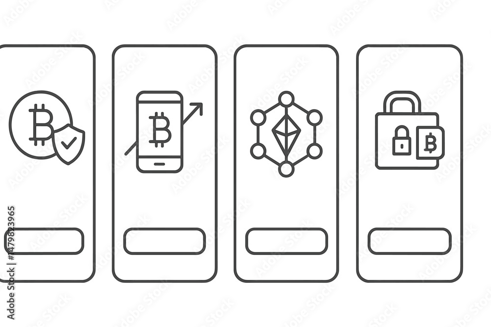 Poster Collection of modern web icons representing cryptocurrency features and applications
