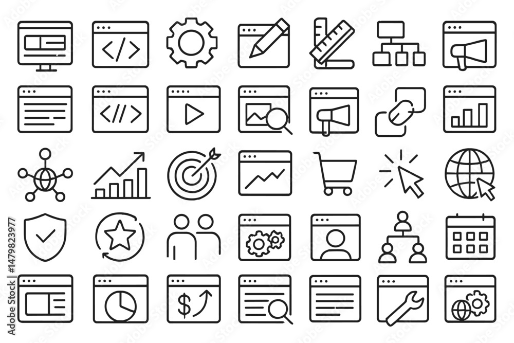 Fototapete web icons set showcasing various design and development elements for digital applications