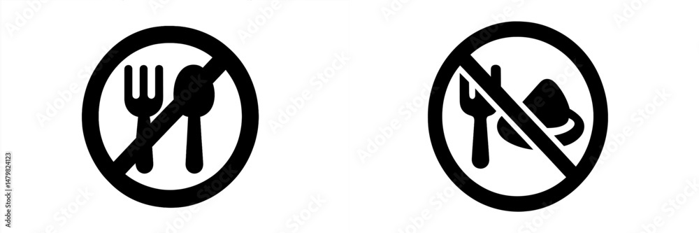 Poster set of web icons featuring dining prohibitions for food and utensils