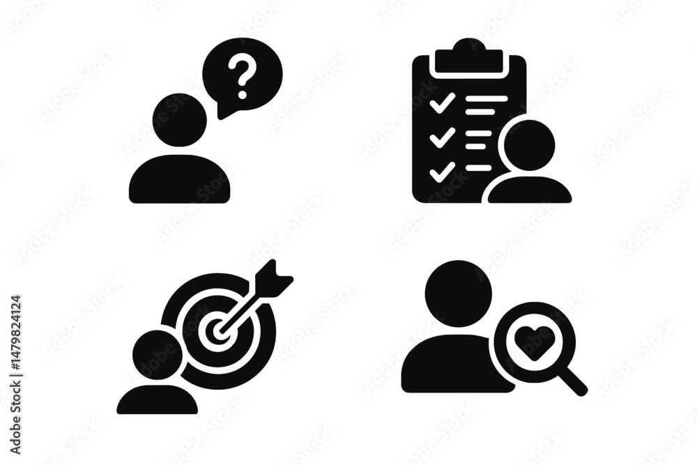 Leinwandbilder web icons illustrating user queries, checklists, target goals, and user profiles for digital design 
