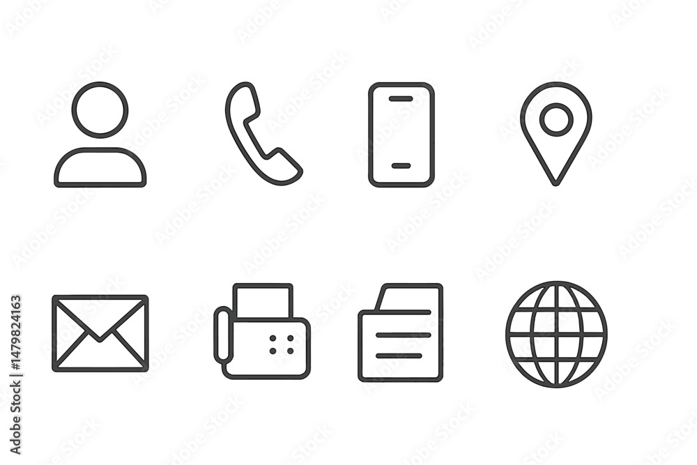 Poster Collection of web icons representing communication tools and location markers for digital applications
