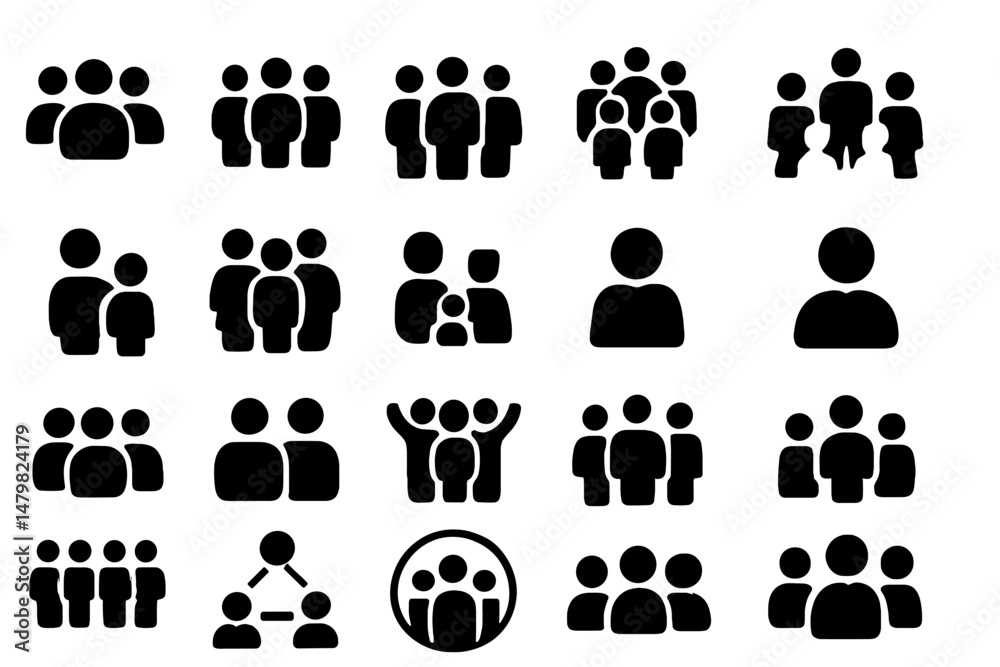 Aufkleber Collection of diverse web icons depicting groups of people and relationships for design and development use