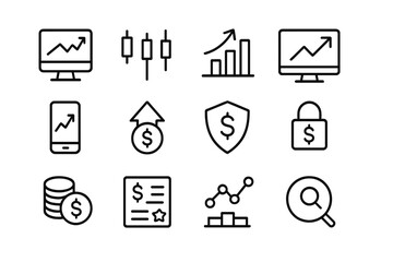 Fototapeta premium Set of web icons representing financial growth, security, and analysis in a minimalist style for digital applications