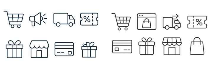Fototapeta premium Collection of web icons representing shopping, delivery, and payment services for online retail platforms