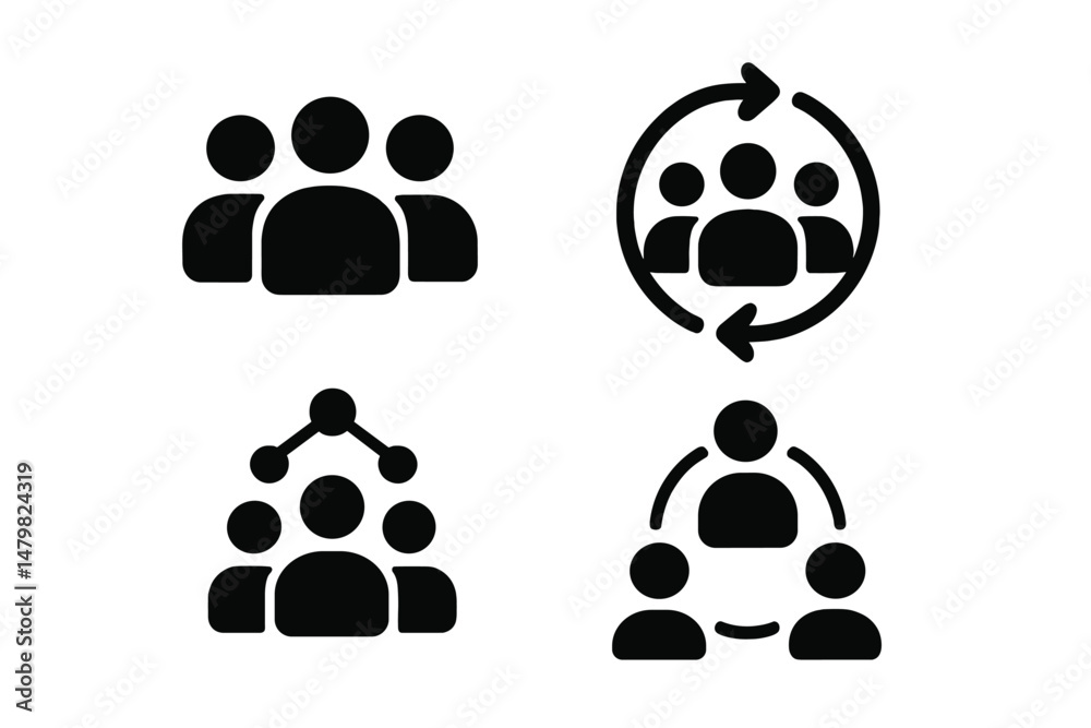 Poster collection of various web icons representing community and collaboration concepts in a simple style