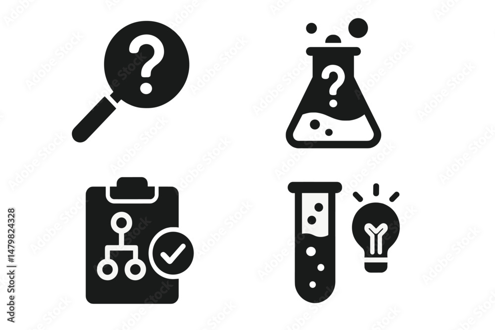 Aufkleber Collection of web icons representing research, analysis, experimentation, and discovery in technology and science