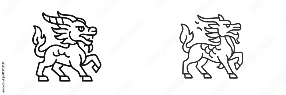 Leinwandbilder unique set of web icons featuring stylized mythical creatures with intricate designs and bold outlin