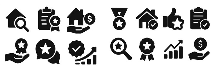 Collection of web icons featuring various symbols for navigation, achievements, and analytics designed for digital interfaces