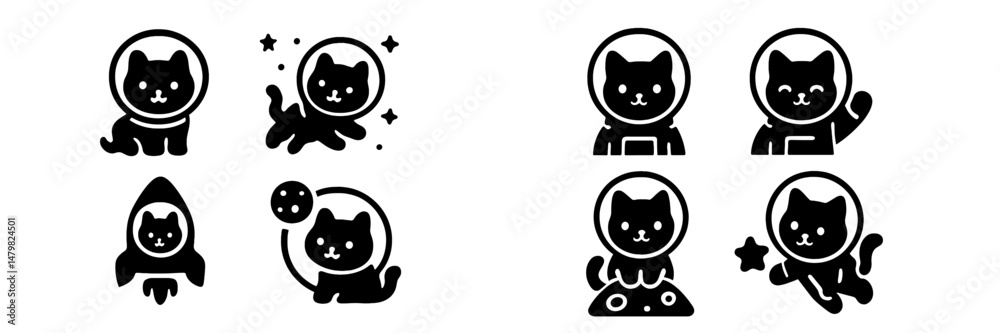 Fototapete cute and playful web icons featuring cats in astronaut suits exploring space themes and adventures