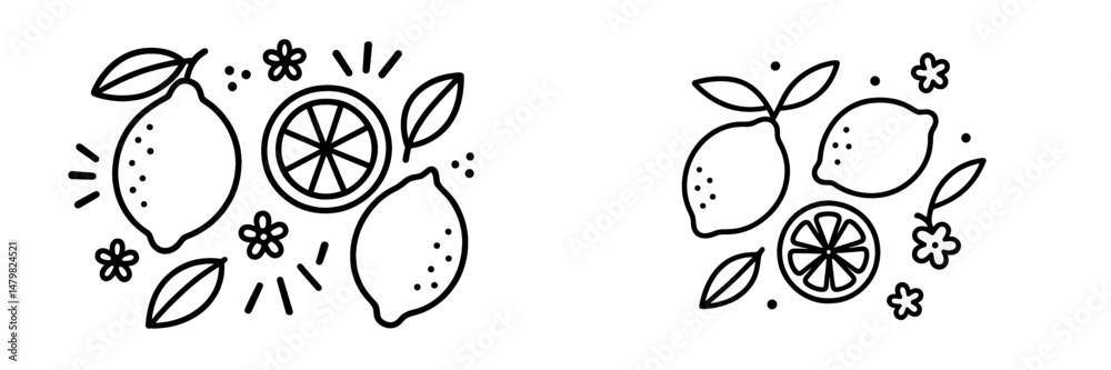 Leinwandbilder Creative black and white set of web icons featuring lemons and citrus elements for digital design use