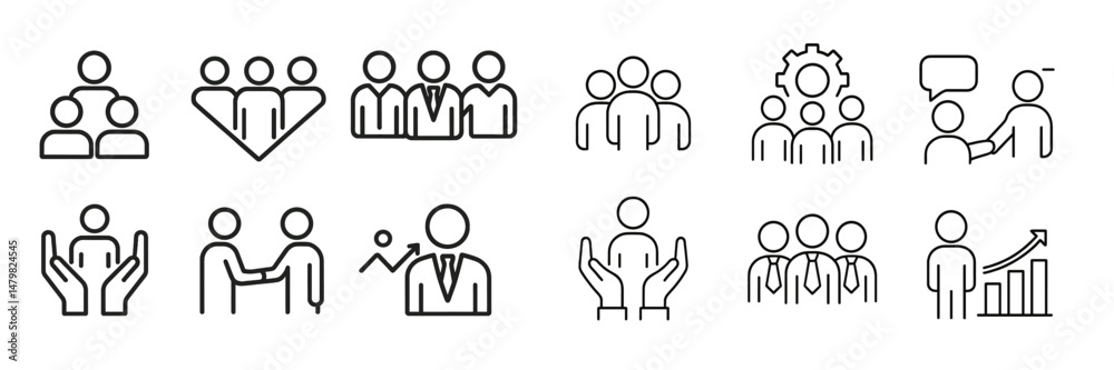 Poster Collection of web icons representing teamwork, communication, and business collaboration concepts in minimalistic style
