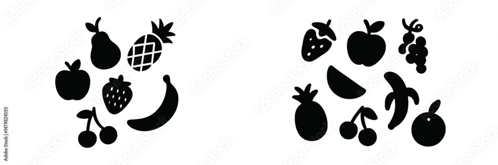 Aufkleber collection of simple black fruit icons representing various types of fruits suitable for web design 
