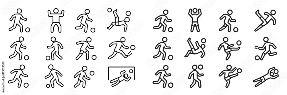 Poster Collection of web icons illustrating various soccer player actions and movements during gameplay activities