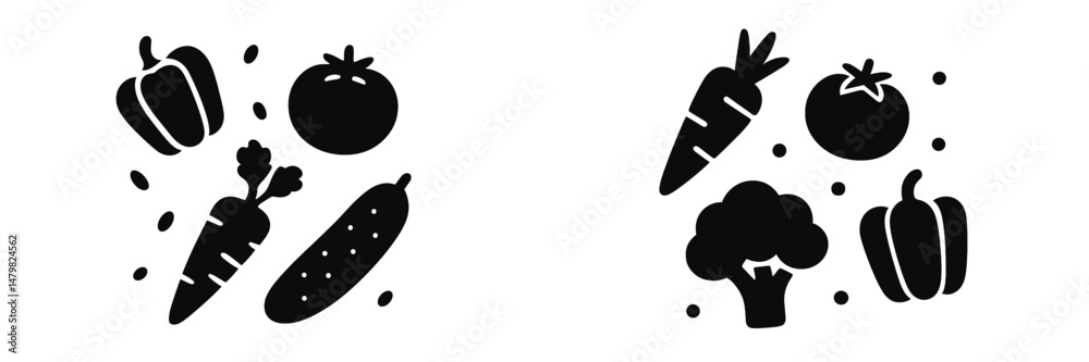 Poster Set of web icons featuring various vegetables in a minimalist design suitable for digital applications or graphic projects