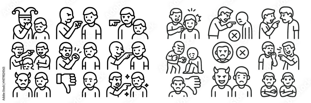 Aufkleber collection of expressive web icons depicting various emotions and actions in social interactions and