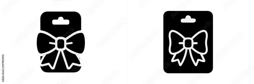 Poster set of web icons featuring gift ribbon designs on packaging cards for various digital applications