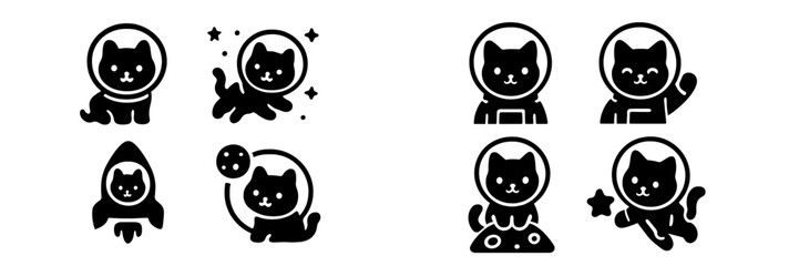 Fototapeta premium Cute and playful web icons featuring cats in astronaut suits exploring space themes and adventures