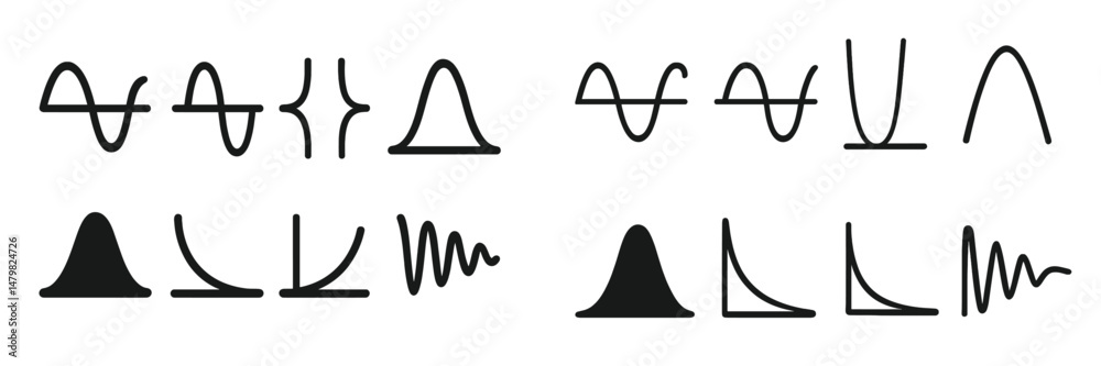 Poster collection of minimalistic web icons depicting various abstract shapes and lines for digital design