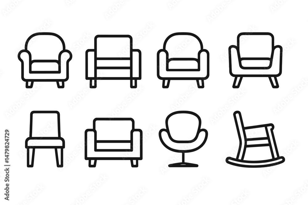 Fototapete Set of web icons depicting various chair designs suitable for digital projects in minimalistic style