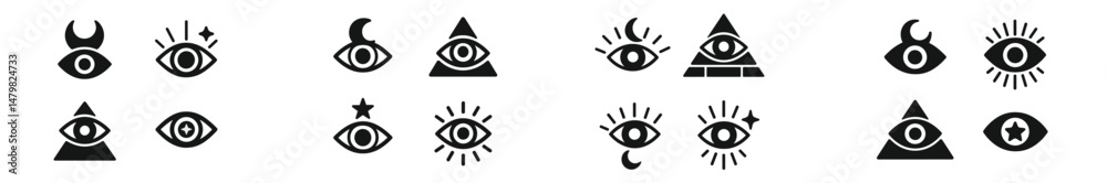 Fototapete Set of unique web icons featuring various eye and geometric designs used for digital applications and online platforms