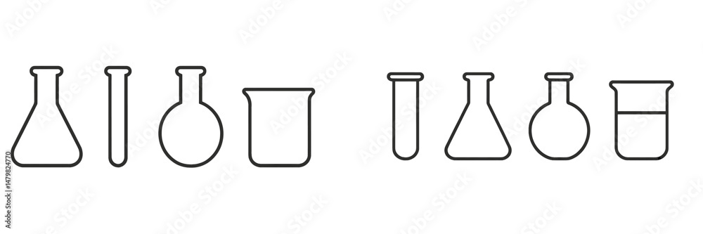 Aufkleber Collection of laboratory web icons representing various glassware types for scientific applications and projects