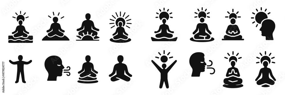 Aufkleber Collection of web icons representing mindfulness and meditation practices in various poses and activities