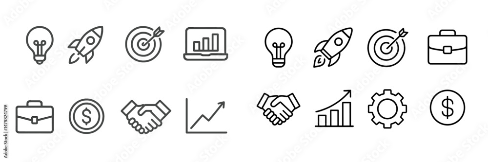 Aufkleber web icons collection featuring business, finance, and innovation symbols for digital applications an