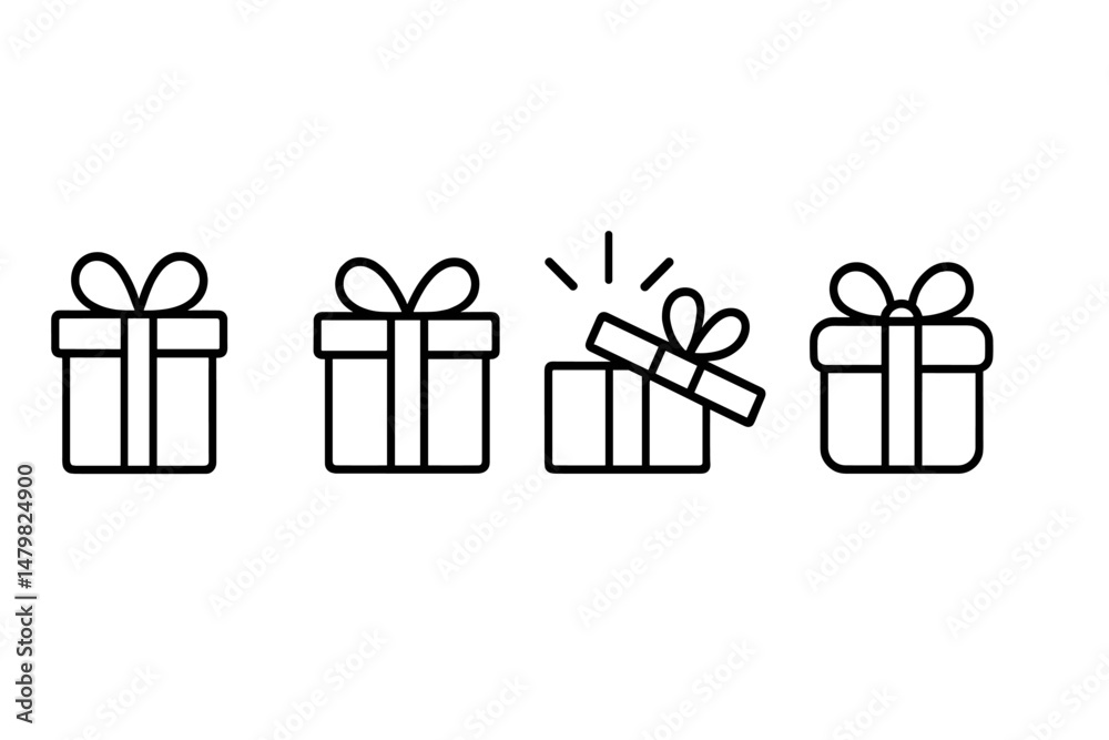 Aufkleber Collection of web icons representing gift boxes in various stages of being opened for festive occasions
