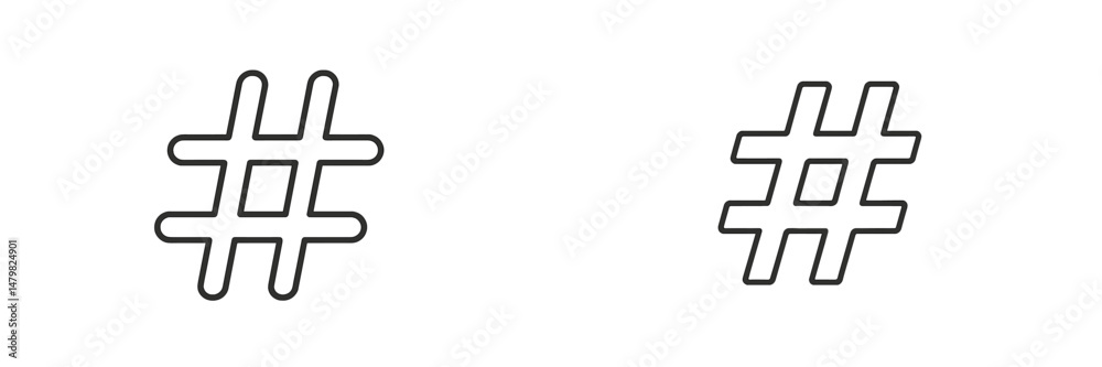 Fototapete collection of minimalistic web icons showcasing different hashtag designs for digital content and so