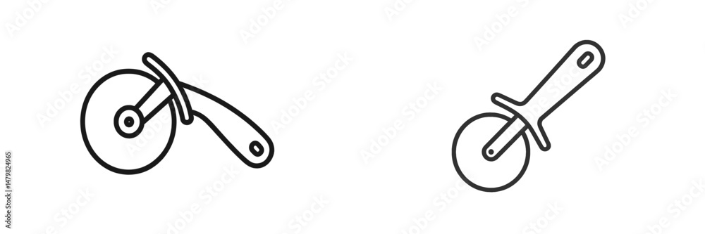 Poster set of web icons featuring pizza cutters in minimalist design for culinary applications and food-rel
