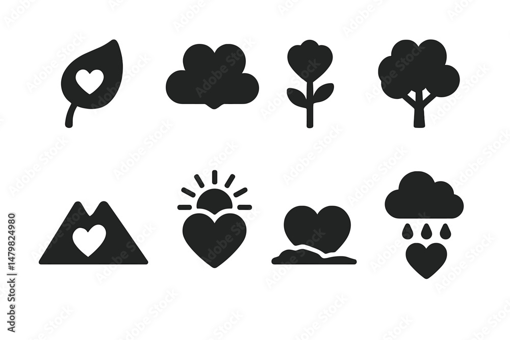 Leinwandbilder collection of simple web icons illustrating nature and love themes for various digital design applic