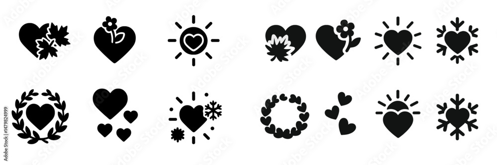 Poster collection of web icons featuring various heart designs suitable for digital projects and user inter