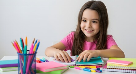 Enthusiastic Little Girl Enjoying Her Schoolwork At Home